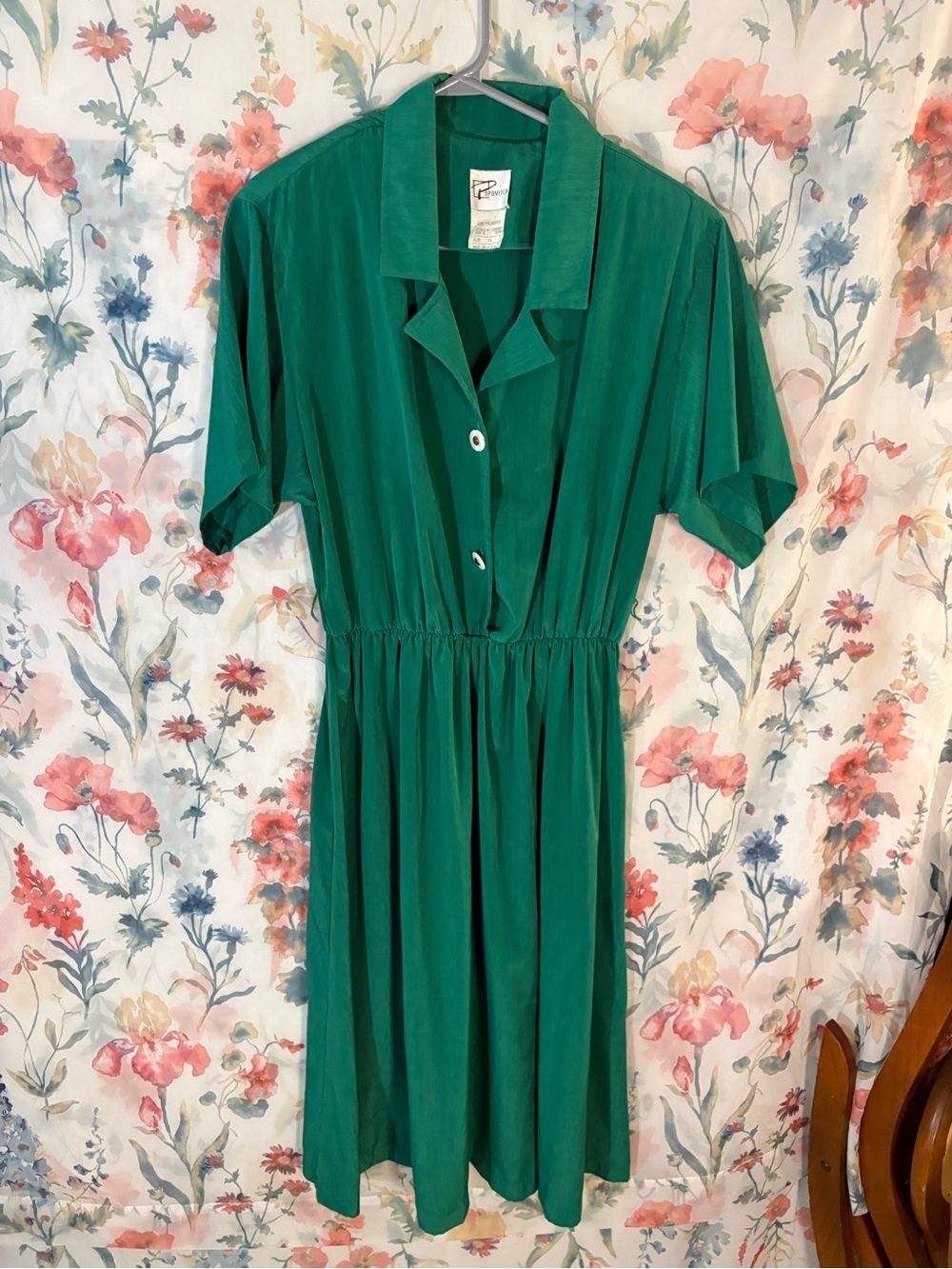 Vintage Emerald Green Button-Front Women's Dress